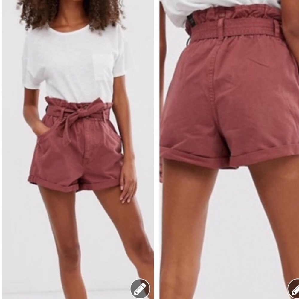 Abercrombie Red Paper Bag High Waist Shorts